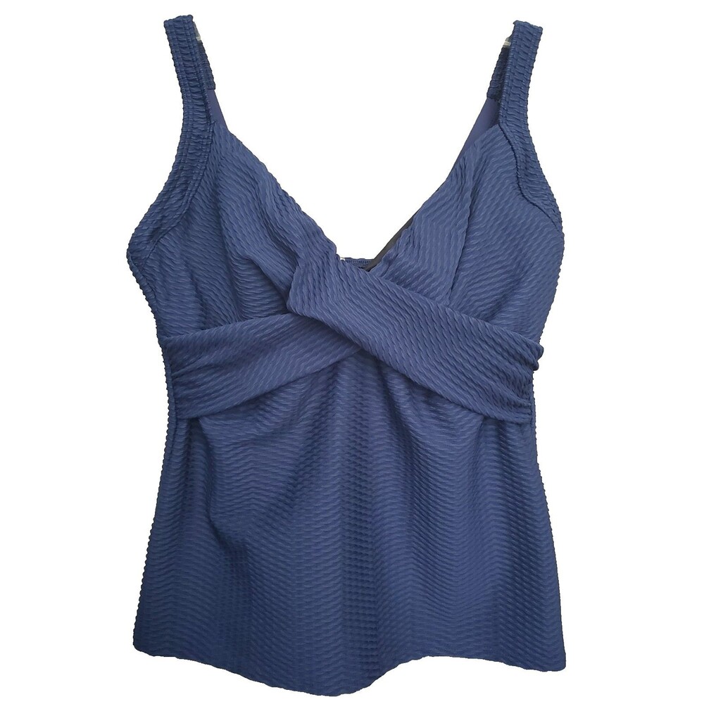 Lands' End Blue Textured Crossover Front Tankini Swim Top Size 12 DD